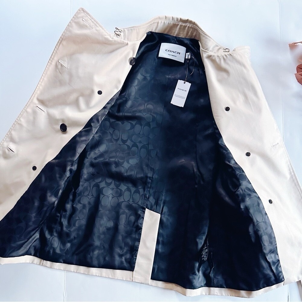 NEW Coach Women's Solid Short Trench Coat Bone Size XS Belted Cream Caramel - Picture 7 of 10